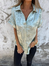 Load image into Gallery viewer, Smart Metallic Textured Button-down short sleeve blouse

