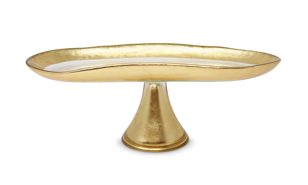 Footed Glass Tray with Gold Brushed Rim