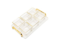 Load image into Gallery viewer, 6 Gold Trimmed Glass Bowl on Serving Dish White Tray- 13.5&quot;L
