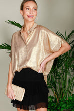 Load image into Gallery viewer, Collared Neck Button Down Metallic Woven Blouse Top VT81625F
