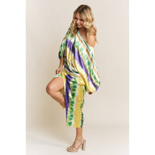 Load image into Gallery viewer, MARDI GRAS STRIPED SATIN PRINT WRAP MIDI SKIRT
