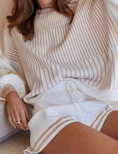 Load image into Gallery viewer, Ladies Color Block Striped Print Knit Top &amp; Shorts Set

