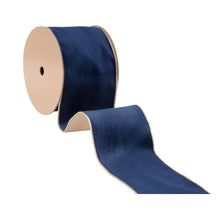 Load image into Gallery viewer, 4&quot; Reversible Classic Velvet Wired Ribbon | Navy/Gold | 10 Yard Roll
