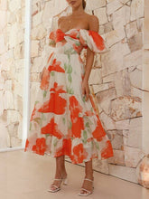 Load image into Gallery viewer, Puff off the shoulder twist floral prairie maxi dress
