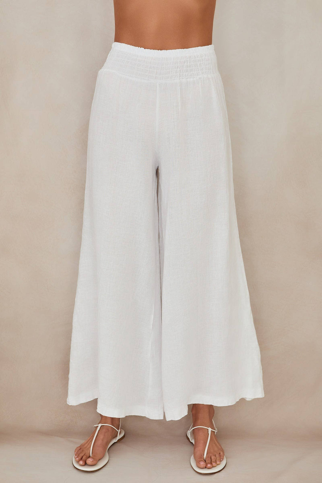 LINEN SMOCKED WAIST PALAZZO PANT (23.2275/224019/80806-LINEN
