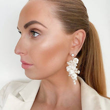 Load image into Gallery viewer, Porcelain Flower and Pearl Spray Drop Earrings
