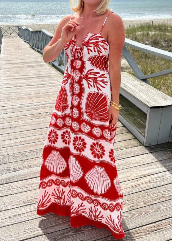 Resort Style Sea Creature Print Slip Dress