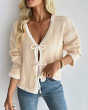 Load image into Gallery viewer, Casual Contrast Lace-Up Knitted Sweater Cardigan

