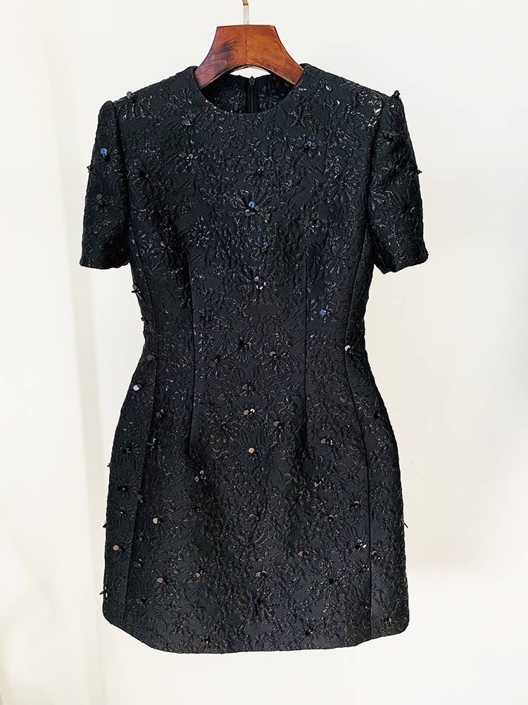 Jacquard Beading Short-sleeved Dress