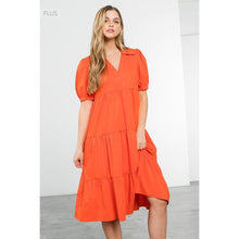 Load image into Gallery viewer, /Size XL/ Collared Tiered Short Sleeve Midi Dress
