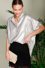 Load image into Gallery viewer, Collared Neck Button Down Metallic Woven Blouse Top VT81625F
