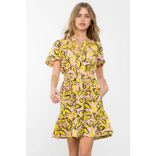 Load image into Gallery viewer, Short Sleeve Smocked Leaf Print Dress
