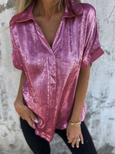 Load image into Gallery viewer, Smart Metallic Textured Button-down short sleeve blouse

