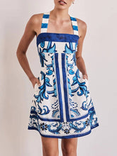 Load image into Gallery viewer, Cross Back Vintage Boho Print Slip Mini Dress
