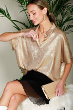 Load image into Gallery viewer, Collared Neck Button Down Metallic Woven Blouse Top VT81625F

