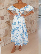 Load image into Gallery viewer, Puff off the shoulder twist floral prairie maxi dress
