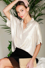 Load image into Gallery viewer, Collared Neck Button Down Metallic Woven Blouse Top VT81625F
