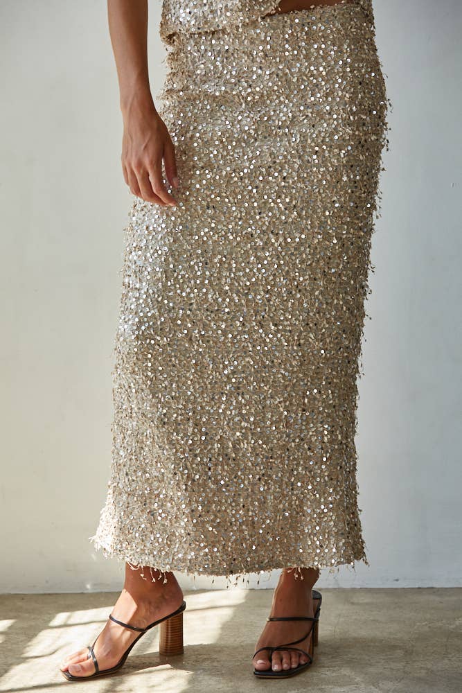 Woven Polyester Sequin Midi Skirt