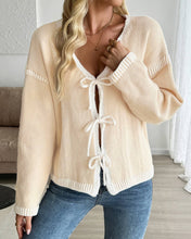 Load image into Gallery viewer, Casual Contrast Lace-Up Knitted Sweater Cardigan
