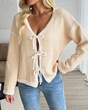 Load image into Gallery viewer, Casual Contrast Lace-Up Knitted Sweater Cardigan
