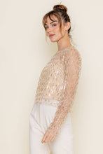 Load image into Gallery viewer, CHIC GOLD INTRICATE BEADED MESH LONG SLEEVE TOP-TI5688LA

