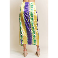 Load image into Gallery viewer, MARDI GRAS STRIPED SATIN PRINT WRAP MIDI SKIRT
