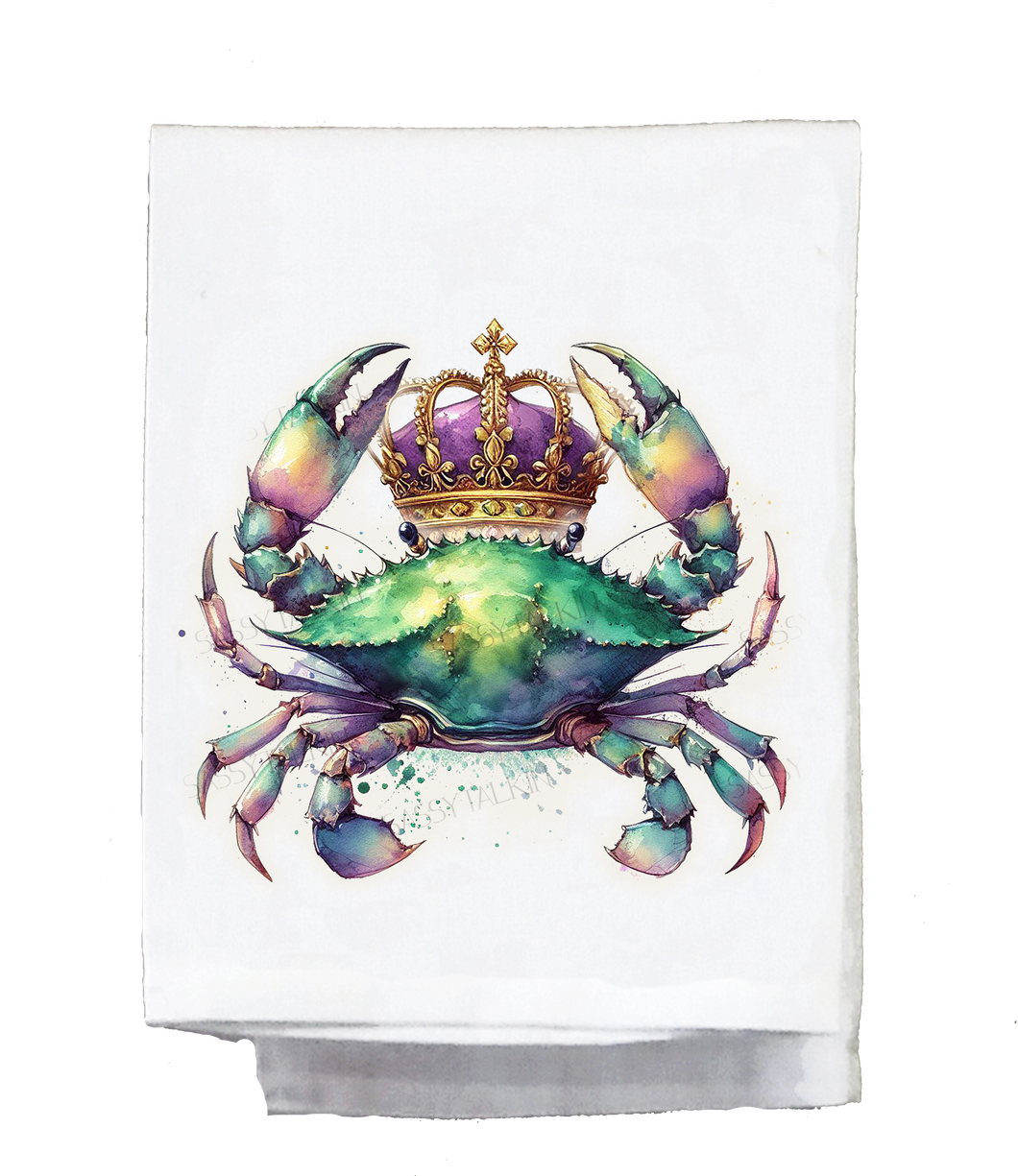 Dish Towel, Mardi Gras, Crab with crown