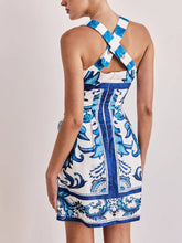 Load image into Gallery viewer, Cross Back Vintage Boho Print Slip Mini Dress
