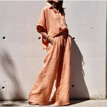 Load image into Gallery viewer, 2 piece Linen Blouse and Pant Set, Size Sm - 5XL
