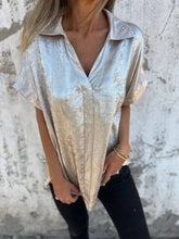 Load image into Gallery viewer, Smart Metallic Textured Button-down short sleeve blouse
