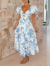 Load image into Gallery viewer, Puff off the shoulder twist floral prairie maxi dress
