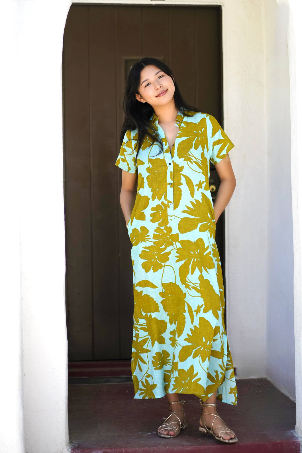 Carrie Cotton Dress Turquoise Olive