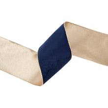 Load image into Gallery viewer, 4&quot; Reversible Classic Velvet Wired Ribbon | Navy/Gold | 10 Yard Roll
