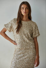 Load image into Gallery viewer, Woven Polyester Sequin Round Neck Short Sleeve Top
