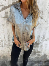 Load image into Gallery viewer, Smart Metallic Textured Button-down short sleeve blouse
