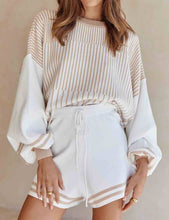 Load image into Gallery viewer, Ladies Color Block Striped Print Knit Top &amp; Shorts Set
