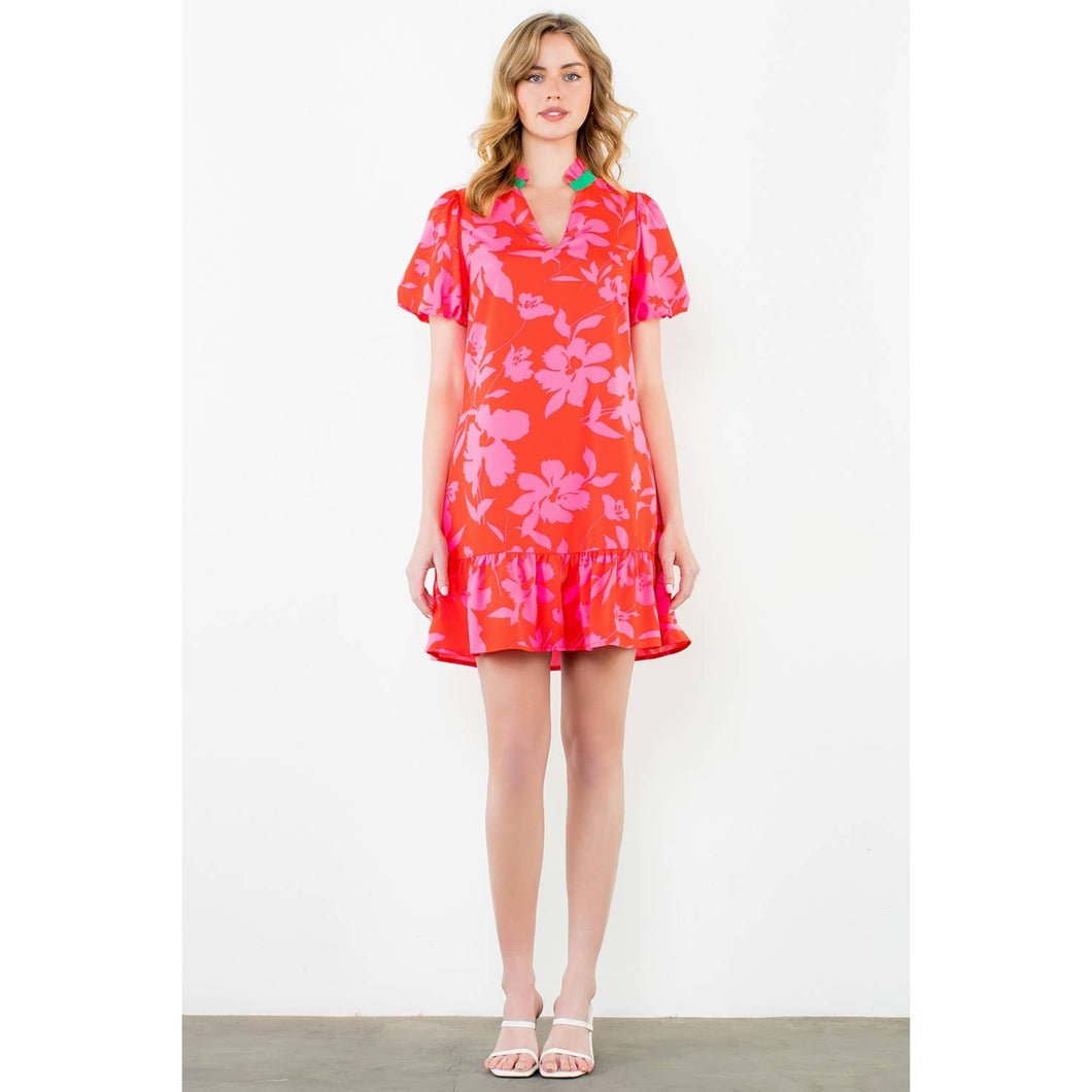 Puff Sleeve Floral Print Dress