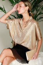 Load image into Gallery viewer, Collared Neck Button Down Metallic Woven Blouse Top VT81625F
