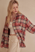 Load image into Gallery viewer, Oversized Plaid Shirt with Star Patches
