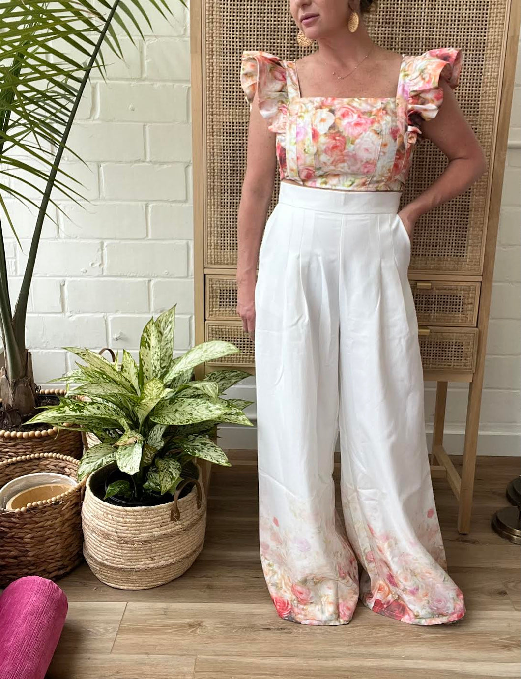 Pleated Floral Pants