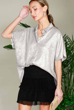 Load image into Gallery viewer, Collared Neck Button Down Metallic Woven Blouse Top VT81625F
