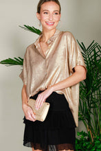Load image into Gallery viewer, Collared Neck Button Down Metallic Woven Blouse Top VT81625F
