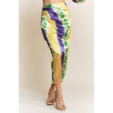 Load image into Gallery viewer, MARDI GRAS STRIPED SATIN PRINT WRAP MIDI SKIRT
