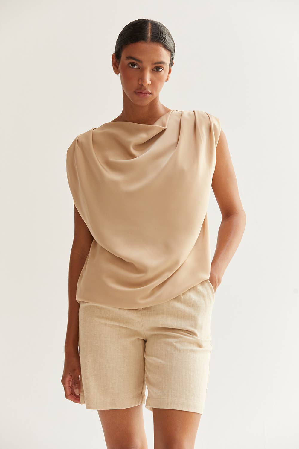 CT8958 - Chloe Cowl Neck Crushed Satin Top