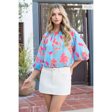 Load image into Gallery viewer, /Size XL/ Floral Puff Sleeve Pleated Blouse
