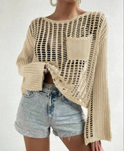 Load image into Gallery viewer, Hollow Out Knit Drop Sleeve Sweater
