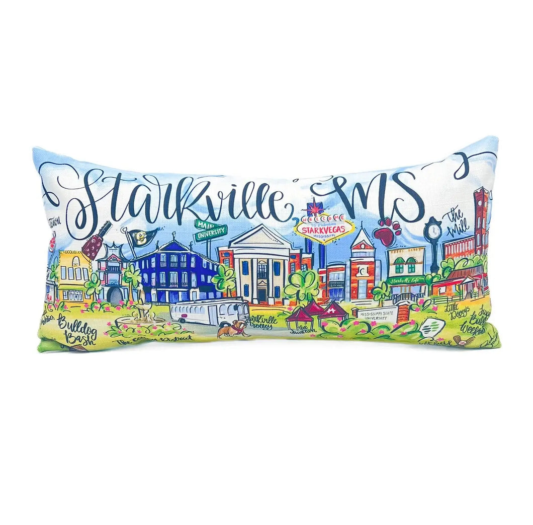 Starkville MS Watercolor Scene Pillow