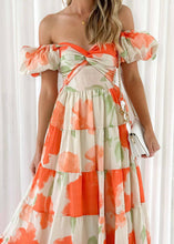 Load image into Gallery viewer, Puff off the shoulder twist floral prairie maxi dress

