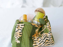 Load image into Gallery viewer, Green Quilted Striped Tiger Makeup Bag Green Quilted Striped
