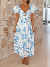 Load image into Gallery viewer, Puff off the shoulder twist floral prairie maxi dress
